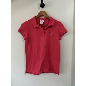 Lacoste Button Polo Shirt Ladies M 40 Pink Crocodile Golf Outdoors Tennis Core
